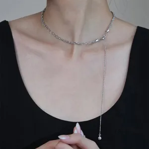 S925 sterling silver Italian beaded braided necklace with long tassel and adjustable chain