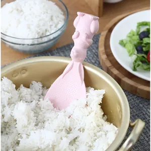 Cute wheat straw rabbit rice paddle, standing non-stick rice spoon for home kitchen use.