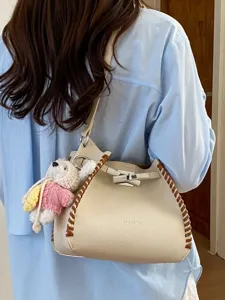 Women's contrast litchi leather woven crossbody bag chic handbag commuting shoulder bag