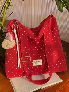 Sac Cabas en Toile à Pois Grande Capacité Sac Bandoulière Décontracté pour Commutateur