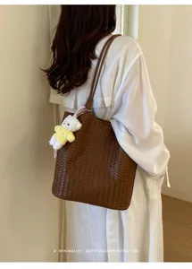 Stylish Woven Tote Bag Large Capacity Shoulder Bag Minimalist Casual Women Handbag