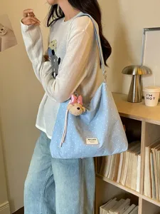 Sac cabas en toile à pois bleus décontracté d'été, grand sac bandoulière pour femmes.