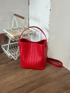 Woven PU Leather Bucket Bag For Women Stylish Casual Crossbody Shoulder Handbag Small Daily Commute Purse