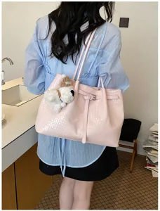 Women fashion woven tote bag large capacity shoulder handbag for daily work commuting