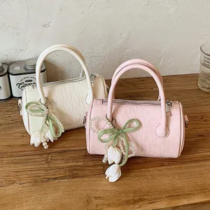Women's stylish small pillow bag, casual commuting handbag shoulder messenger bag with pearl bow.