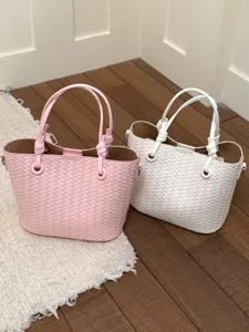 Retro Woven Texture PU Leather Bucket Bag For Women Fashion Versatile Casual Shoulder Crossbody Bag Handbag