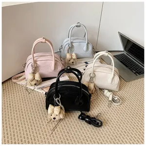 Women fashion stylish handbag shoulder crossbody bag with cute bear pendant detail view