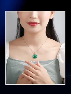 S925 sterling silver green chalcedony peace buckle pendant necklace for women vintage style