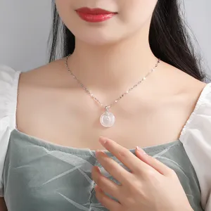 S925 sterling silver cloud safety buckle necklace female vintage niche chalcedony pendant