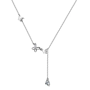 S925 Silber Schmetterling Blume Y-Halskette Choker mit funkelndem Zirkonia Anhänger Schmuck.