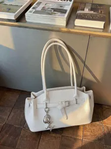 Women Fashion PU Leather Shoulder Bag Casual Commuter Underarm Handbag Solid Color Retro Chic Tote Bag