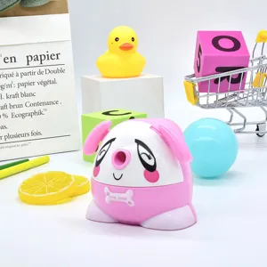 Cute pink dog hand-cranked pencil sharpener for kids, cartoon alloy steel blade stationery.
