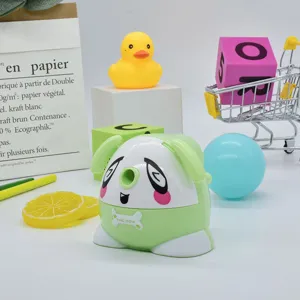 Cute cartoon dog manual pencil sharpener with alloy steel blade for kids school stationery.