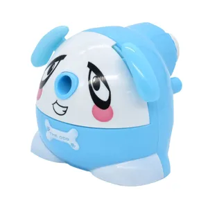 Cute blue cartoon dog manual pencil sharpener with alloy steel blade for kids stationery