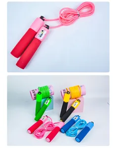 Student counting jump rope with soft foam handles and mechanical counter for fitness sports training.