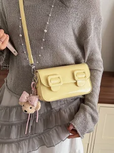 Trendy yellow crossbody small square bag for women, stylish niche design shoulder bag.