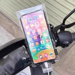 Waterproof phone mount bag for motorcycle riding, touch screen friendly rainproof case.