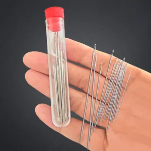 Hand sewing needles set with clear storage tube large eye steel needles for household use.