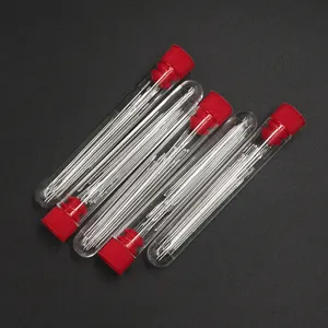 Hand sewing needles set with clear storage tubes and red caps, long steel needles for crafting.