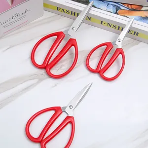Stainless steel household scissors set with red handles, perfect for office and daily use.