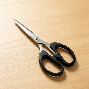 Stainless steel small scissors with black handle for office and DIY craft paper cutting.