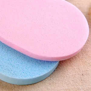 Oval facial cleansing sponge pink and blue soft makeup puff set for daily facial wash care.