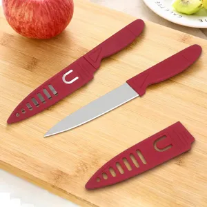 Couteau à fruit en acier inoxydable avec étui rouge, set de couteau d'office pour la cuisine.