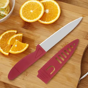 Couteau à fruit en acier inoxydable avec étui de protection rouge pour pique-nique.