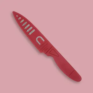 Couteau à fruit portable en acier inoxydable avec étui de protection rouge pour pique-nique.