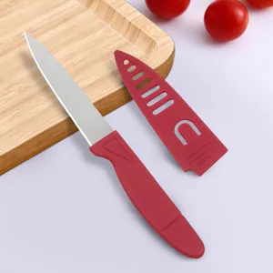 Couteau à fruits en acier inoxydable avec étui de protection rouge, couteau portable.