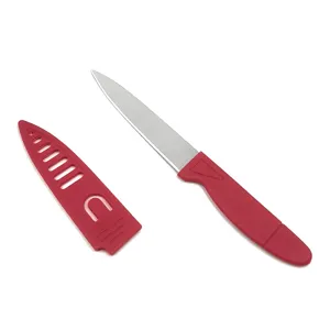 Couteau à fruits en acier inoxydable rouge avec étui de protection pour pique-nique.