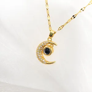 Moissanite Titanium Steel Moon Pendant Necklace Gold Plated Projection Luxury Fashion Jewelry Gift For Women