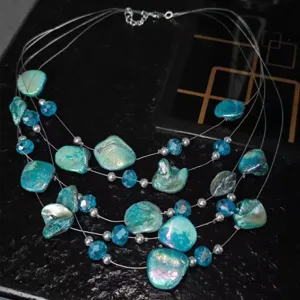 Multi-layer irregular shell crystal beaded necklace for women vacation style detail