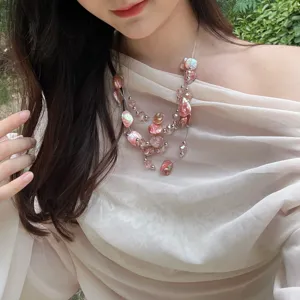 Multi-layer irregular shell crystal beaded necklace fashion vacation style jewelry for women
