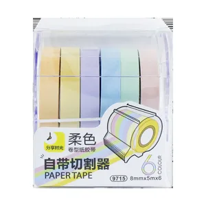 Set de ruban adhésif washi pastel 6 rouleaux 8mmx5m avec distributeur coupe-fil