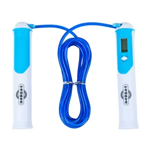 Electronic digital counting jump rope with steel wire, LCD screen and dual handles for training.