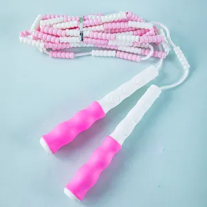 Children beaded jump rope adjustable soft segment fitness skipping rope for school sports training.