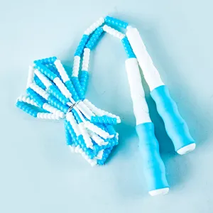 Children segmented jump rope blue white beaded skip rope adjustable school sports fitness