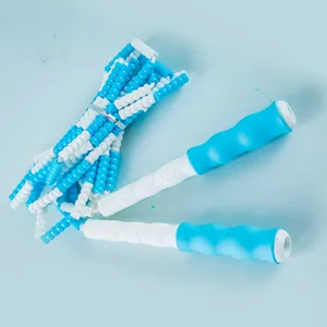 Children segmented beaded jump rope adjustable length soft bead sports fitness rope blue white