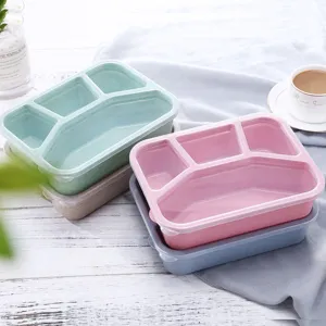 Wheat straw bento box portable four-compartment lunch box student meal container kitchen