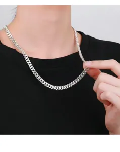 S925 Silber Kubanische Gliederkette Halskette, Hip-Hop Chunky Choker für Damen und Herren.
