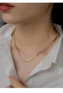 Minimalistische 4mm flache Schlangenkette Halskette Damen Herren goldfarben Schmuck.