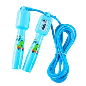 Blaues Kinderspringseil mit mechanischem Zähler und süßem Cartoon-Dinosaurier-Design.