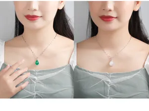 Elegante S925 Silber Tropfen grün weiße Achat Chalcedon Anhänger Halskette für Damen.