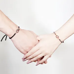 Couple S925 sterling silver handmade woven braided adjustable matching bracelets set for lovers