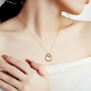 Stunning S925 sterling silver Hetian jade lucky bag pendant necklace with retro design.