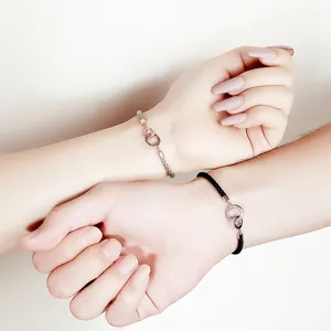 S925 Sterling Silver Interlocking Couple Braided Bracelets Niche Design Adjustable Pair