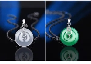 S925 Sterling Silber Ping An Kou Anhänger Weißer Grüner Chalcedon Halskette Damen