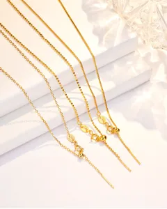 Detailed view of S925 sterling silver adjustable necklace chains with sparkling faceted beads.