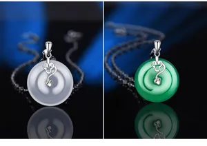 S925 Silber Sicherheitschnalle Anhänger weiß grün Chalcedon Halskette Schmuck Geschenk